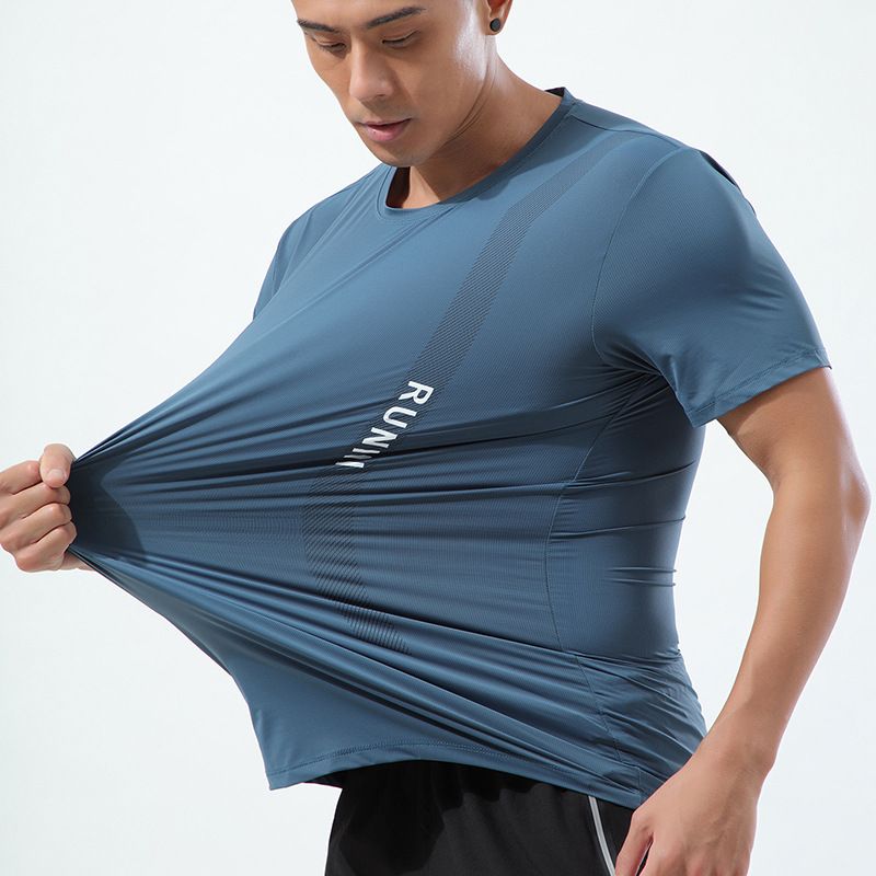 Summer Lycra men's shor sleeved T-shir, oudoor elasic finess sui, breahable mesh, quick drying ice silk base_voghion.com