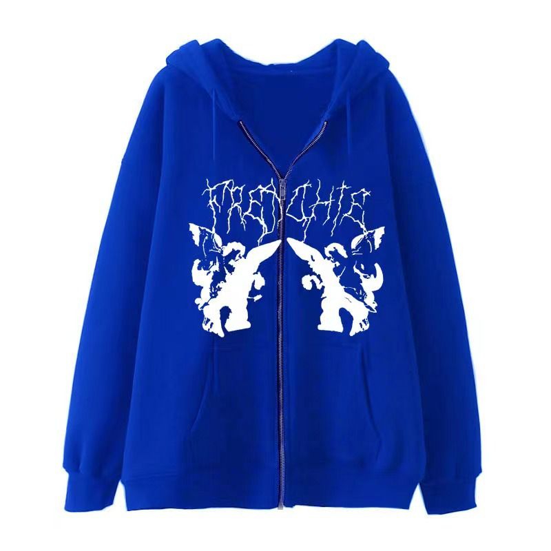 Felpa con cappuccio oversize unisex da uomo con tasche stampate, stile streetwear Y2K, fodera in pile spesso, felpa con cappuccio e cerniera per uomo e donna_voghion.com