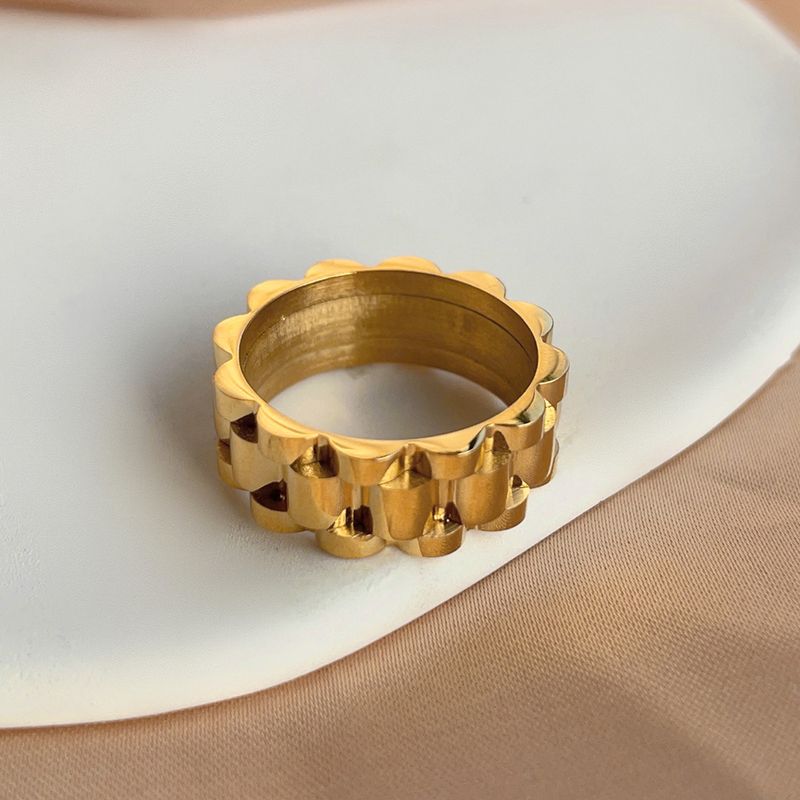 Brand Exaggerated Minimalist INS Style Thick Band Titanium Steel Gold Ring For Women_voghion.com