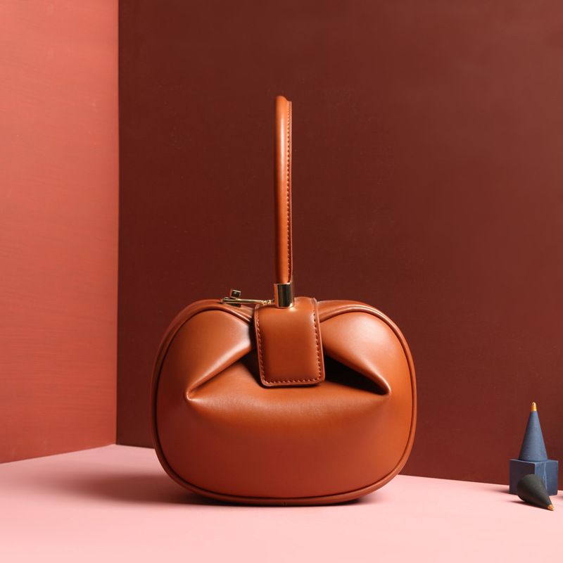 High-end leather women's bag small crowd design handbag fashion retro wonton dumpling wonton women's bag satchel_voghion.com