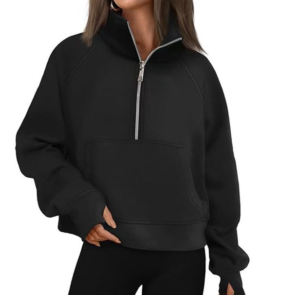 Women's Half-Zip Fleece Hoodie With Raglan Sleeves - Customizable Embroidery & Heat Transfer Options, Casual Streetwear, Loose Fit, Short Length_voghion.com