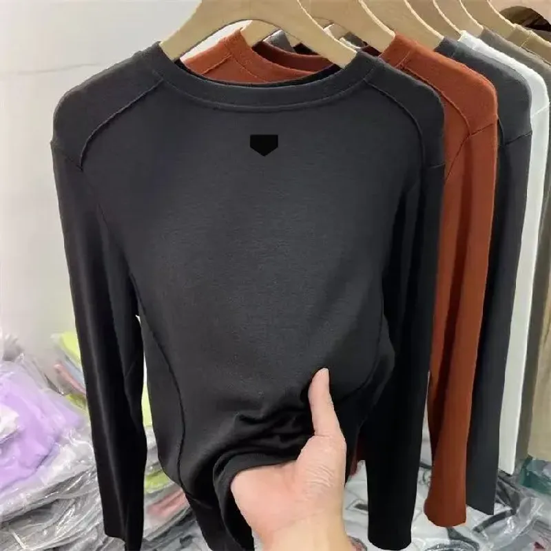 Ultra Thin Fitting Striped Pit Solid Basic Top Round Neck Long Sleeved T-shirt For Womens Spring And Autumn Inner Layer_voghion.com