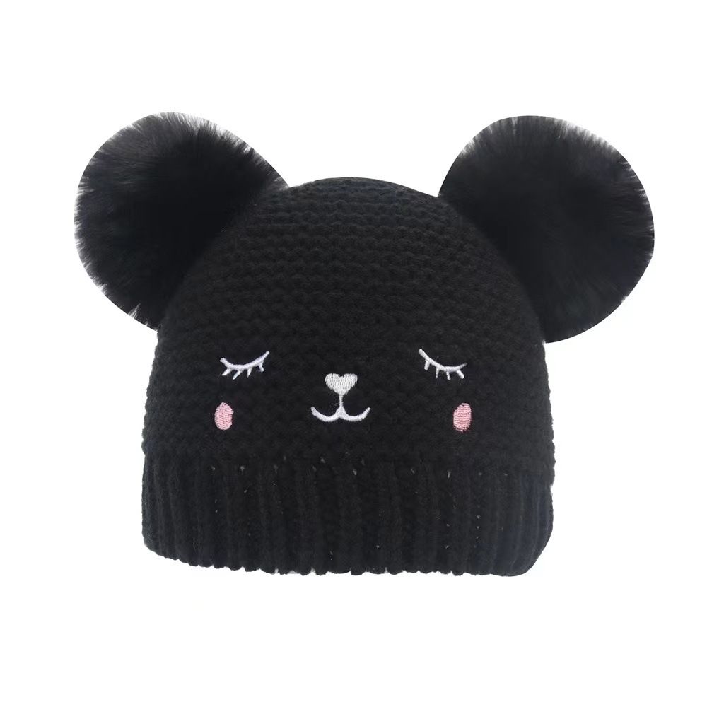 Platform specific autumn and winter children's cartoon double wool ball knitted hat_voghion.com