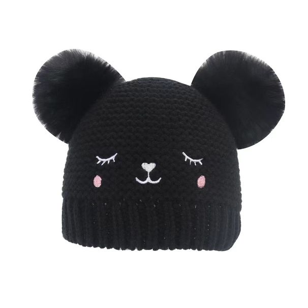 Platform specific autumn and winter children's cartoon double wool ball knitted hat_voghion.com