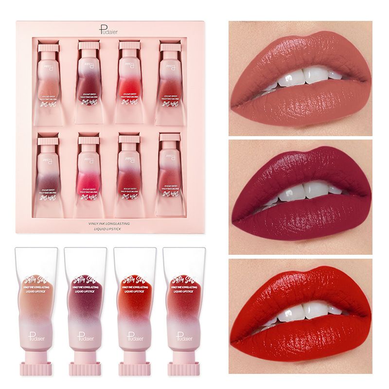 Pudaier Mirror Shine Pearl Lip Glaze Set van 8 Europese en Amerikaanse stijl hydraterende vloeibare lippenstift glanzende lippenstift_voghion.com