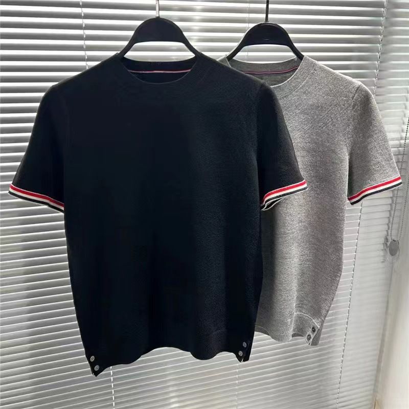 Härekleeder Fréijoer an Hierscht einfarwege Männerpullover mat Knäppercher schlank elastesche ronnen Hals kuerzärmlech gestrickt_voghion.com