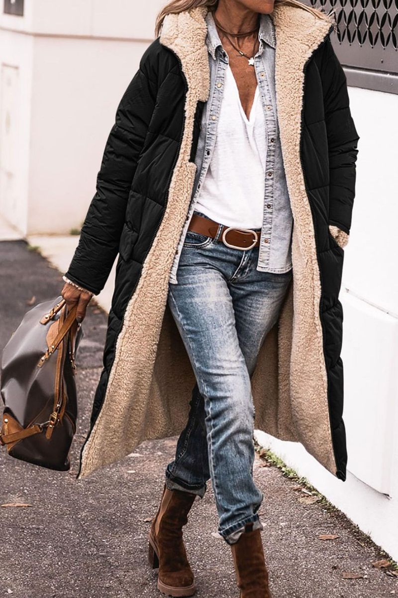 Îmbrăcăminte pentru femei, haină din bumbac cu glugă, culoare uni, mânecă lungă, cardigan reversibil, croială slim, jachetă_voghion.com