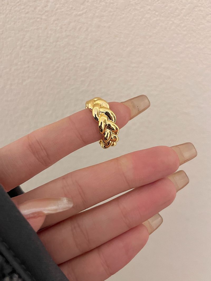 Simple Wheat Spike Metal Cuban Chain Ring Real Gold Plated Trendy Hip Hop Couple Rings_voghion.com