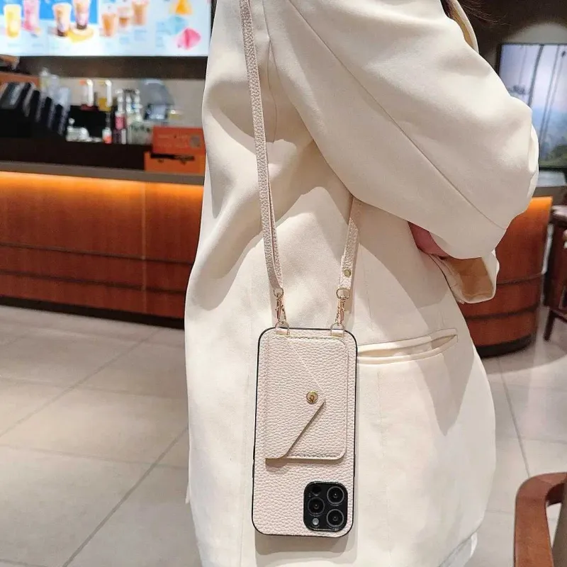 Crossbody Strap Leather Card Slot Pocket New Wallet Case For IPhone 11 12 13 14 15 Pro Max Plus Lanyard Phone Bag Cover_voghion.com