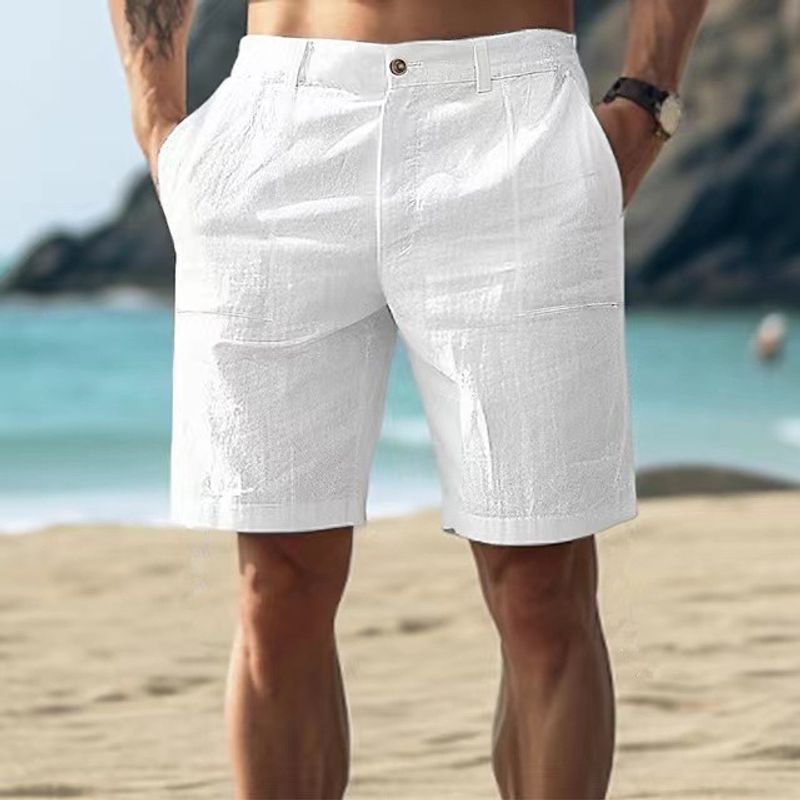 Men's Clothing Beach Shorts Solid Color Cotton And Linen Casual Shorts Manufacturers_voghion.com