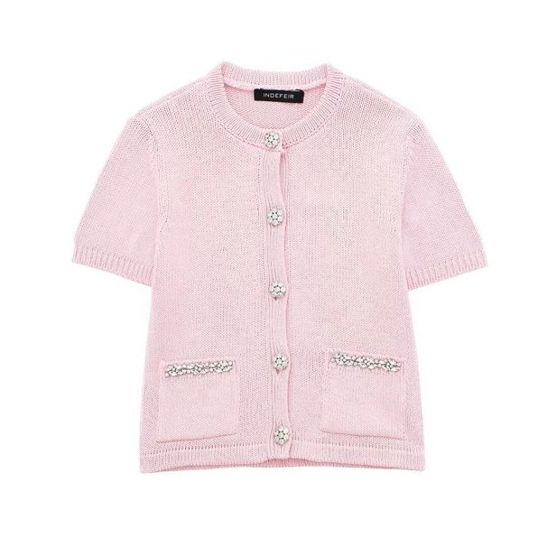 Women's 2024 Summer New Water Diamond Plain Knitted Cardigan_voghion.com