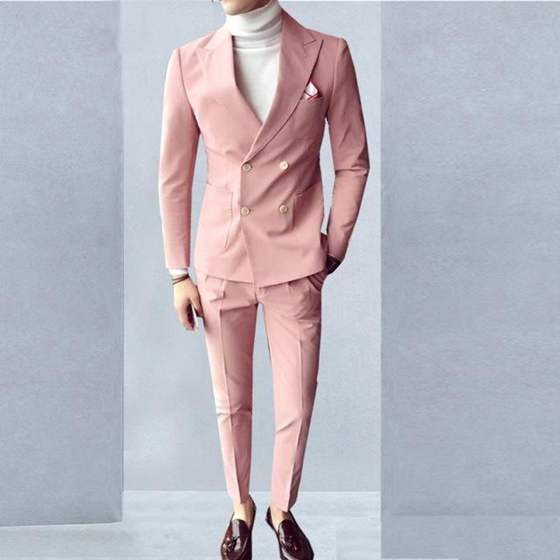 Men's pink business Casual two-piece groomsman wedding banquet suit_voghion.com