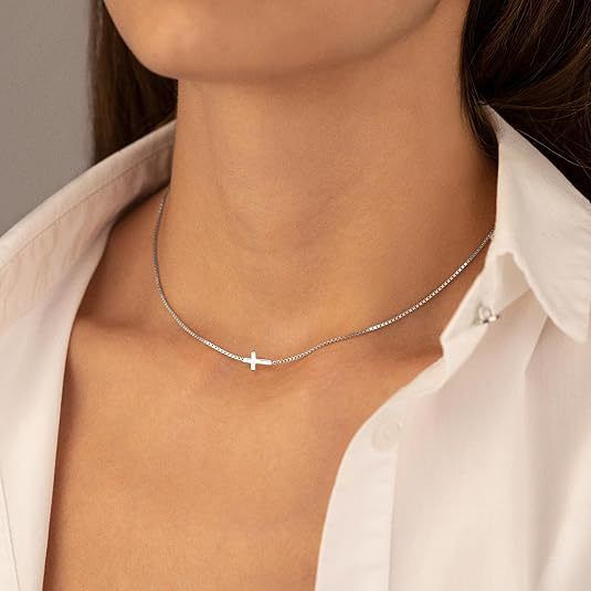 【】Colar de cruz banhado a ouro mais vendido para mulheres, joia simples e moderna com corrente de clavícula_voghion.com