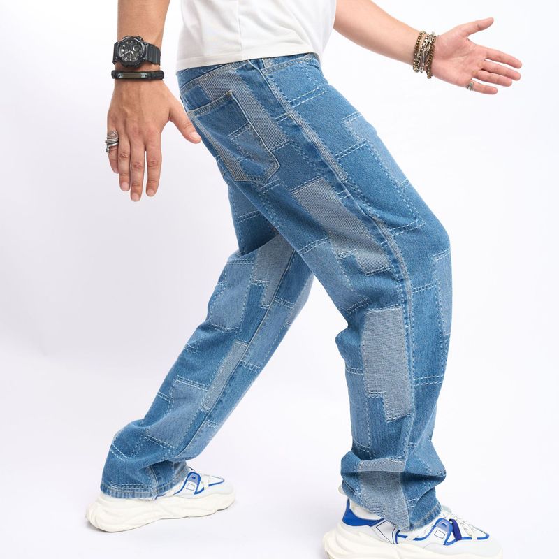 Pantaloni in denim alla moda da uomo 2024 adesivi per etichette di tendenza denim, punti, jeans elastici, pantaloni larghi a gamba larga da uomo, pantaloni da pavimento_voghion.com