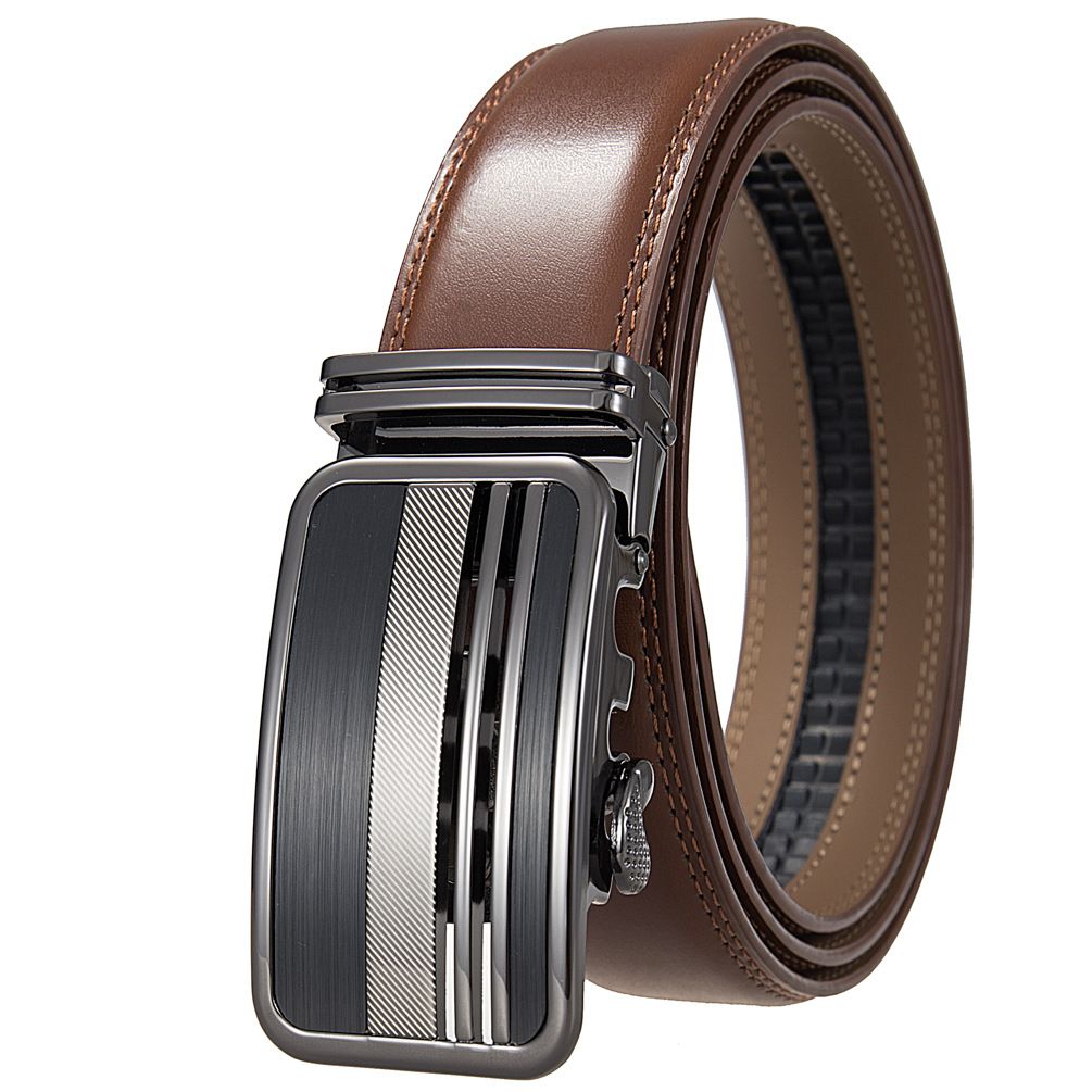 HOT 3.5cm Width HIgh Quality Second Layer Cow Leather Belt For Men Business Metal Automatic Buckle Ratchet Black Brown_voghion.com