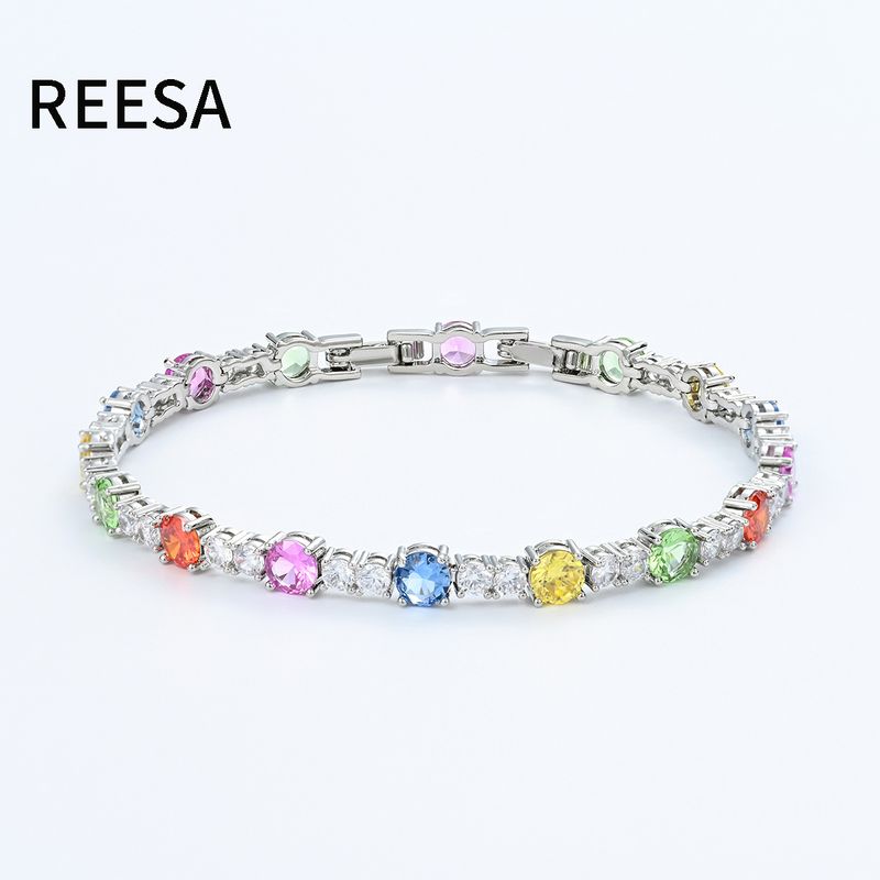 Ins Style Girls' Crystal Tennis Chain With Inlaid Diamonds Electroplated Colorful Zircon Bracelet Jewelry_voghion.com