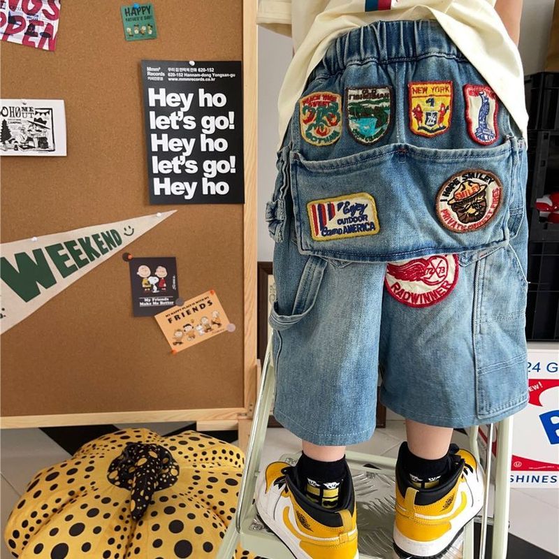 Children's Jeans New And Girls Badge Label Denim Capri Pants Boys Shorts Summer_voghion.com