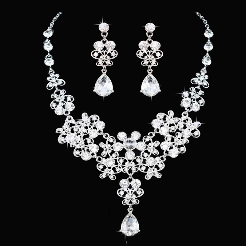 Nuova collana da sposa di vendita calda e set di tre pezzi di diadema con corona di strass, accessori da sposa, nuova confezione regalo con set di gioielli_voghion.com