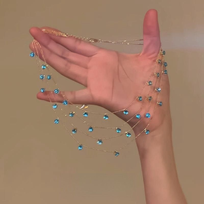 Ähnliche mehrschichtige blaue Kristall-Anhänger-Halskette Nischen-Modedesign leichte Luxus-Temperament-Schlüsselbeinkette_voghion.com