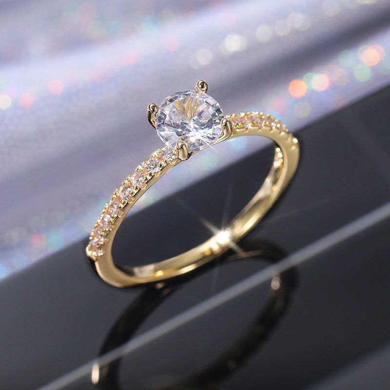 Anillo de compromiso de circonitas de moda para mujer, de lujo, con baño de cobre, platino y diamantes._voghion.com
