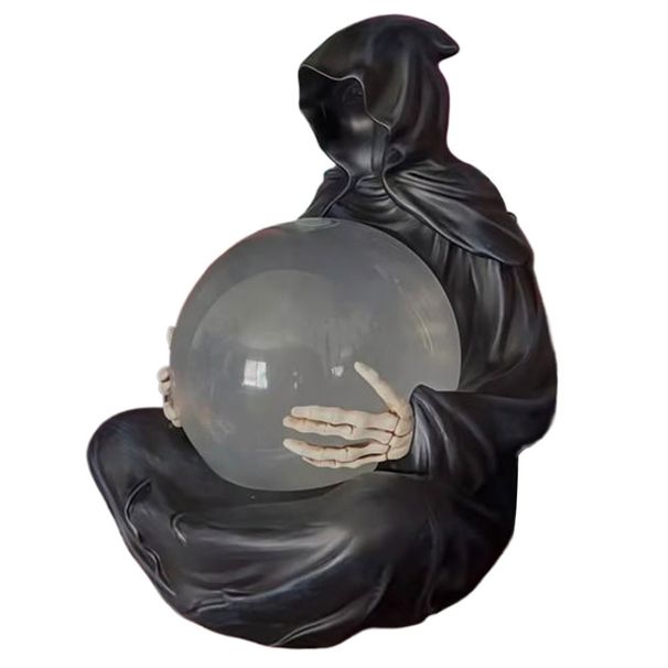 LED Halloween Decoration USB Charging Death God Crystal Ball Resin Spooky Sculpture Ornament For Desktop Decor_voghion.com
