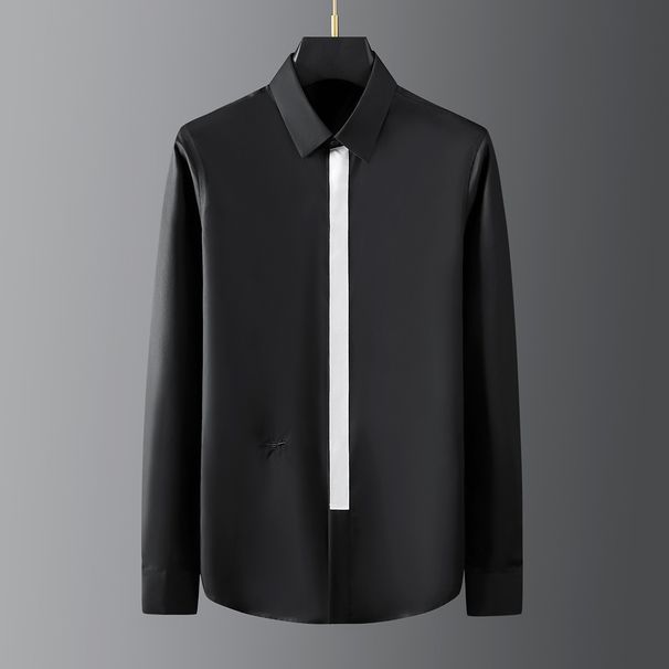 Adatto a tutte le stagioni, nuovo marchio alla moda, versatile, in puro cotone, non stirabile, a maniche lunghe, vestibilità slim, casual, da uomo._voghion.com