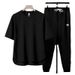 A Of Loose Fitting Solid Color Men's T-Shirt, Summer Trend Short Sleeved Pants Two-Piece Set_voghion.com