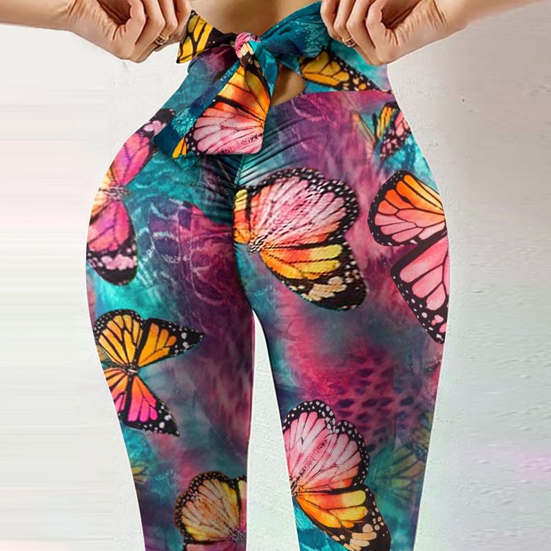 Fitness hochelastische schweißabsorbierende Digitaldruck-Bogenseilhose Strumpfhosen hohe Taille schlanke Yogahose für Frauen_voghion.com