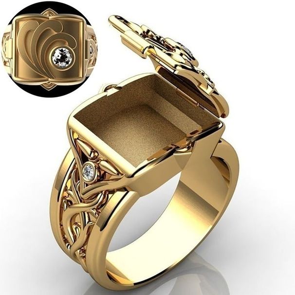 Zhenrong Hip Hop Punk Plated Herren Box Flip Up Ring_voghion.com