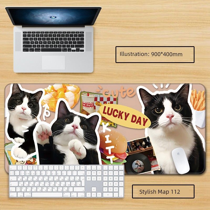 Tappetino per mouse di qualità imbattibile con motivo a gatto, motivo a cartoni animati, di grandi dimensioni, creativo e carino, per la tastiera del computer di casa, elegante tappetino da scrivania per ufficio._voghion.com