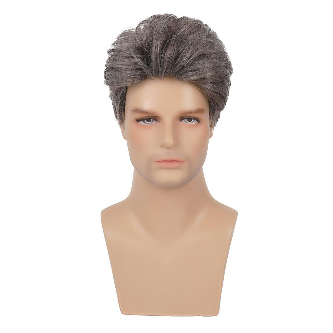 Synthetic Clip-in New Wigs Men's Gray Mixed Short Wigs Fluffy Natural Fashion Chemical Fiber Wigs_voghion.com