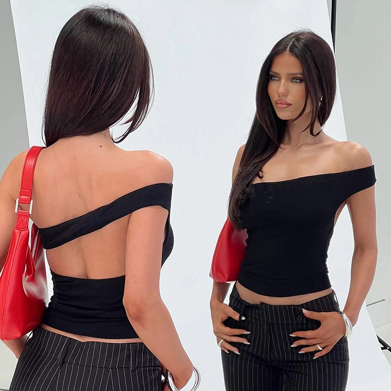Damenbekleidung Ärmellose, einfarbige, schmale Passform, Bauchnabel, freiliegende Taille, sexy Multi-Wear-Weste_voghion.com