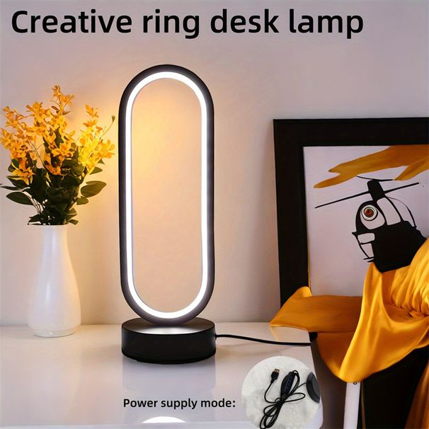 Nordic bedroom bedside light luxury decoration creative black circular ring simple warm atmosphere desk lamp_voghion.com