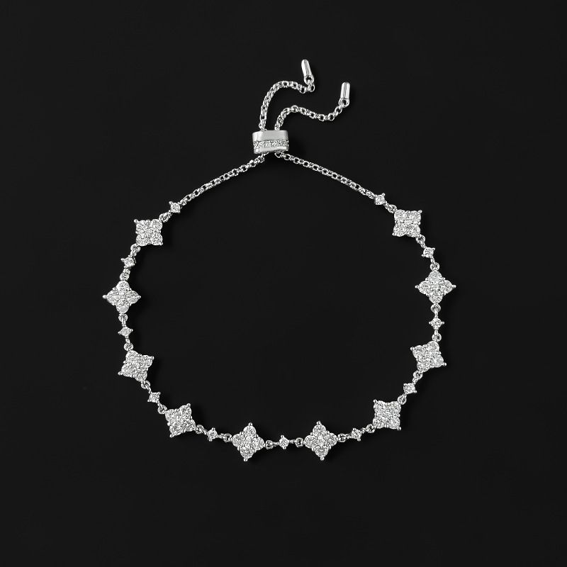 Bracciale a forma di quadrifoglio splendente per donna con diamanti pieni, gioiello versatile e regolabile a forma di stella, elegante e alla moda._voghion.com