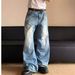 Style Distressed Washed Cat Whiskers Jeans Unisex Bodenlange Vibe High Street Lockere Gerade Hose mit weitem Bein_voghion.com