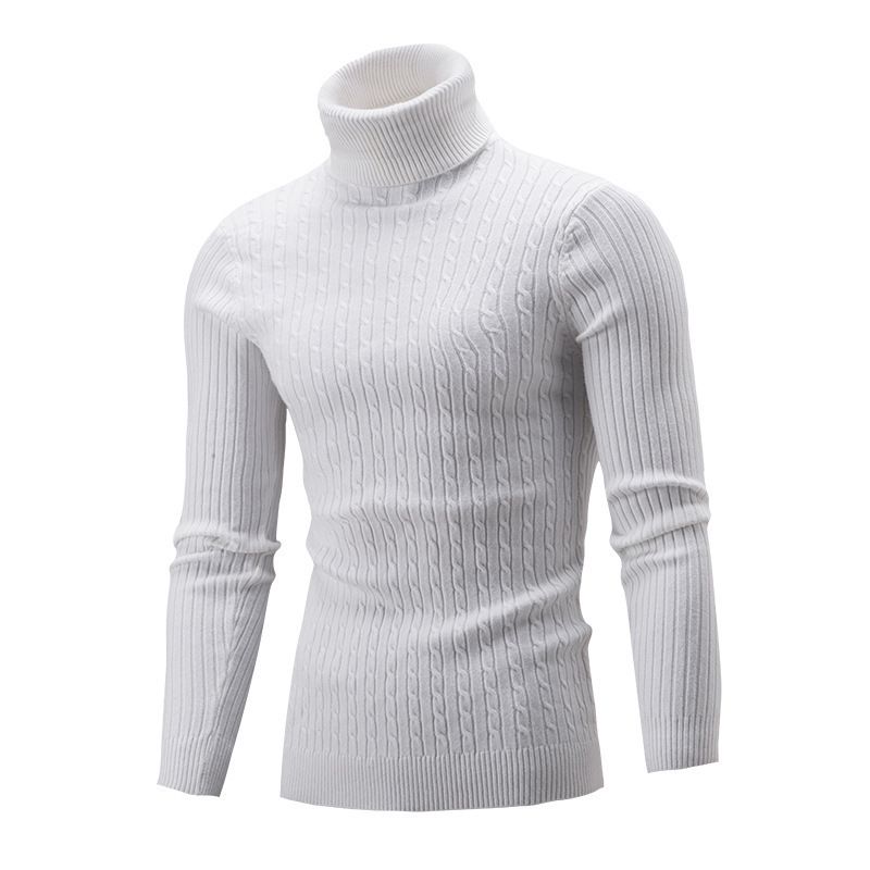 Men's Turtleneck Knitted Sweater Autumn And Winter New European And American Twisted Flower Bottoming Sweater_voghion.com