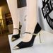 High heels women's shoes thin heels high heels light mouth matching color pointed metal chain line with single shoes_voghion.com