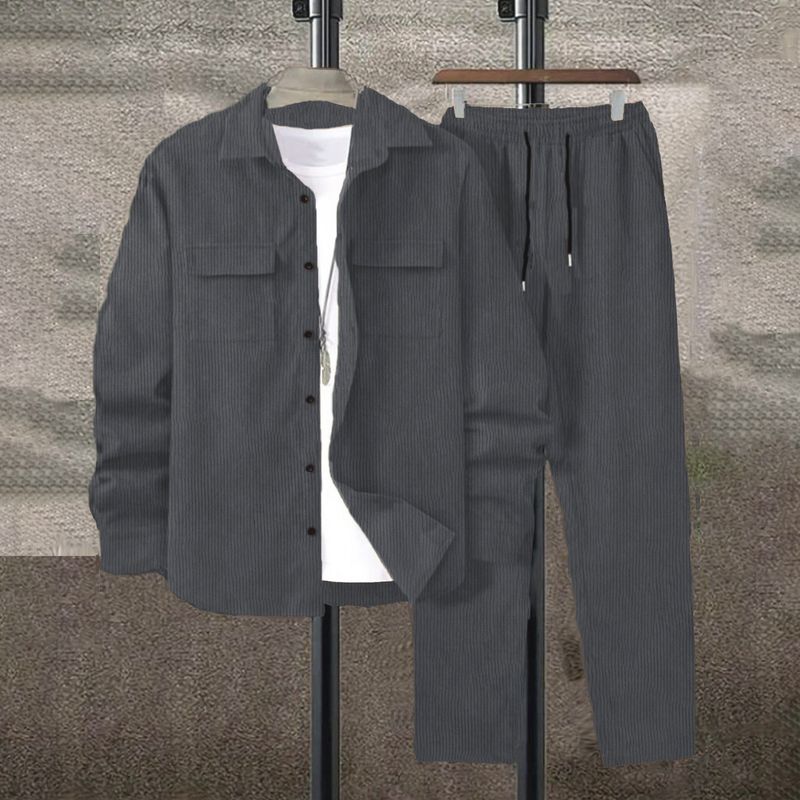 Herrenbekleidung Herren Cord Casual Anzug Set - Stilvolles und bequemes Slim Fit Jacke & Hose Outfit für den Alltag Cord Casual Anzug Set_voghion.com