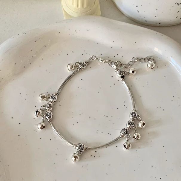 Cavigliera con campanella tibetana in argento danzante per donna, stile etnico coreano semplice, fatto a mano, stile foresta per studenti._voghion.com