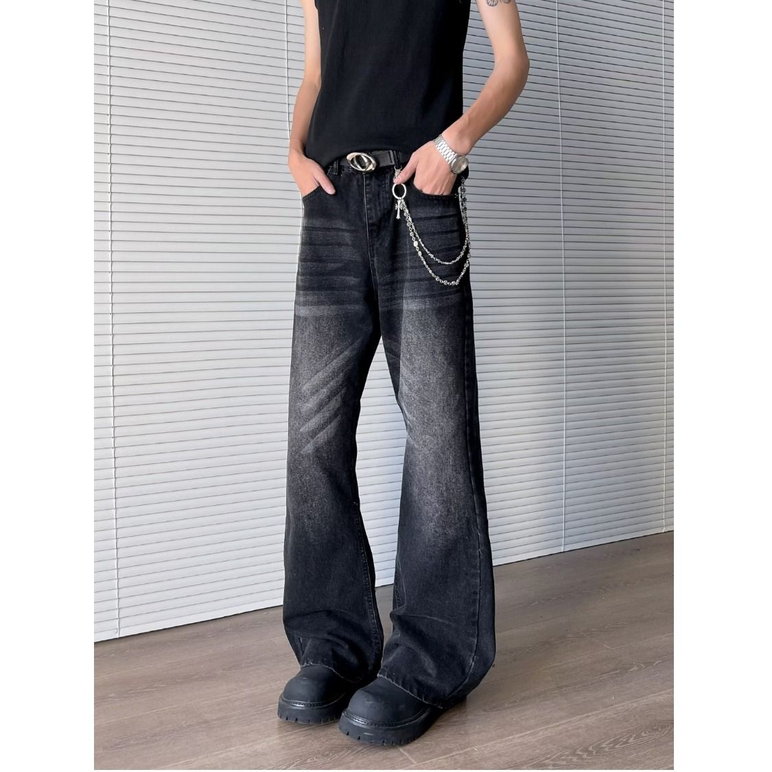 High-quality Foreign Trade Unbranded Harajuku New WAashed Cat Whisker Mopping The Floor Slightly Pull Jeans Men's Straight Ins Simple_voghion.com