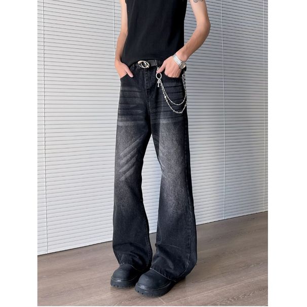 High-quality Foreign Trade Unbranded Harajuku New WAashed Cat Whisker Mopping The Floor Slightly Pull Jeans Men's Straight Ins Simple_voghion.com