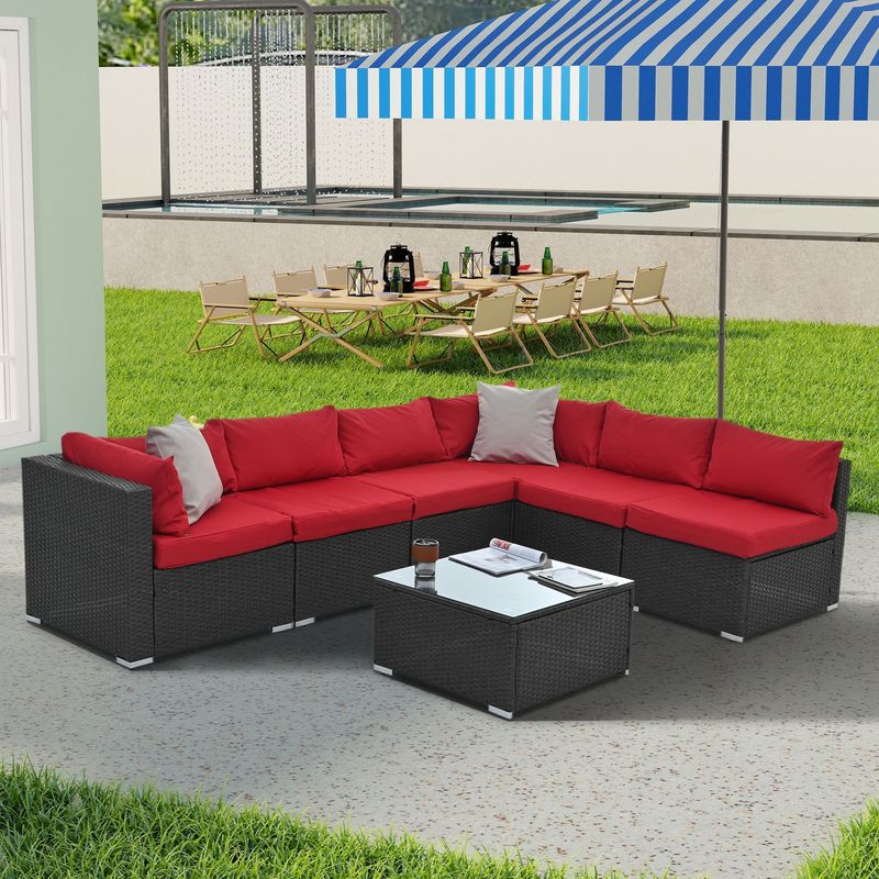 Patio Furniture PE Wicker & Tempered Glass Table_voghion.com