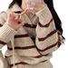 Women's Korean Style Striped Polo Collar Knit Sweater - Soft & Cozy V-Neck Pullover Top For Autumn, Loose Fit Casual Wear_voghion.com