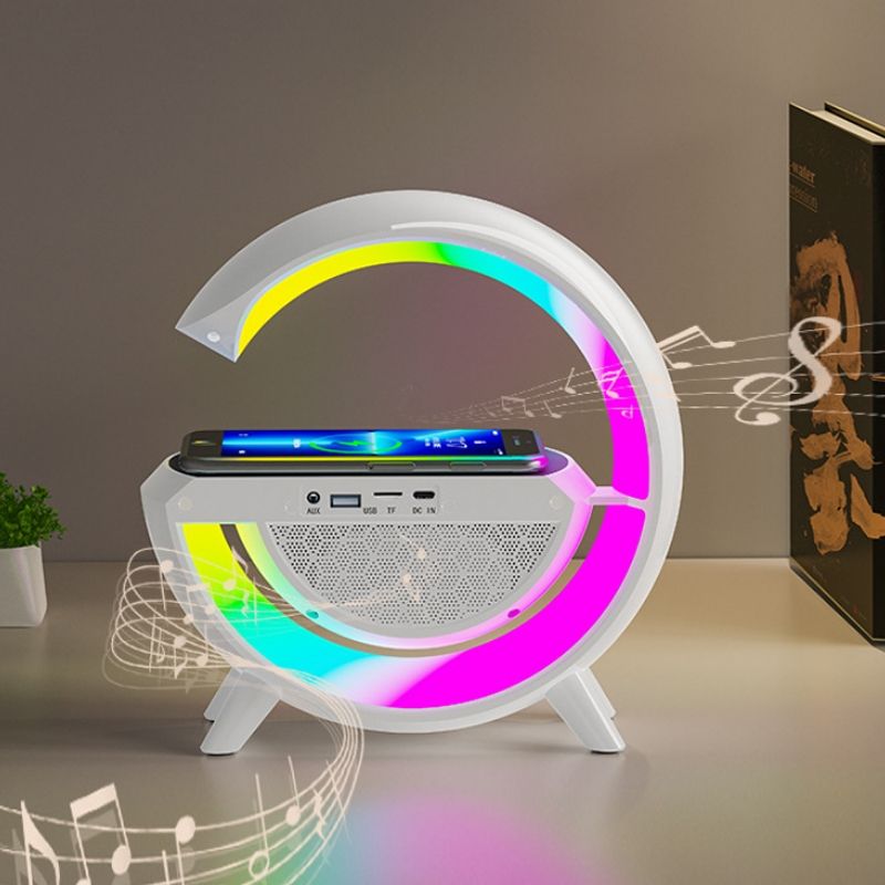 DH001 Smart Wireless Charging Ambient Light Bluetooth-højttaler (hvid)_voghion.com