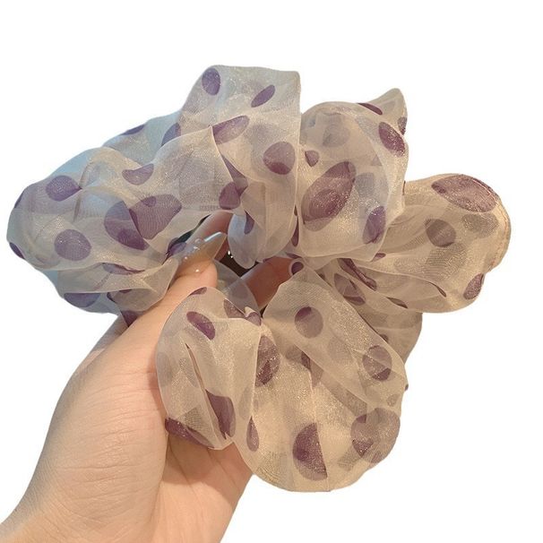Elastici per capelli da donna in raso a rete con pois viola estivi, elastici in gomma resistenti e ad alta elasticità_voghion.com