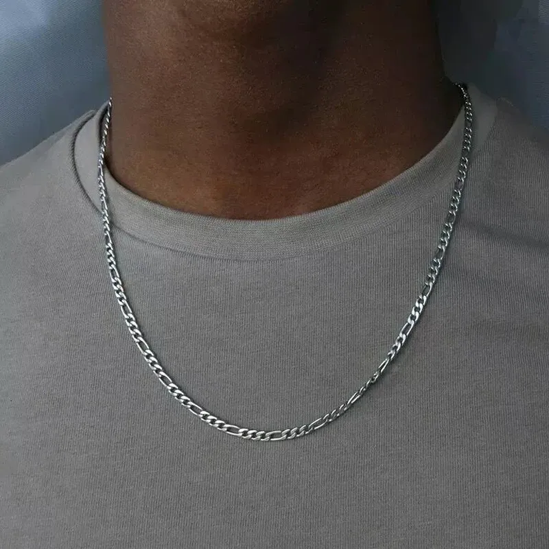 Collana lunga da 40-75 cm in argento 925 con catena Figaro da 4 mm, per donne e uomini, gioielli hip hop da regalo_voghion.com