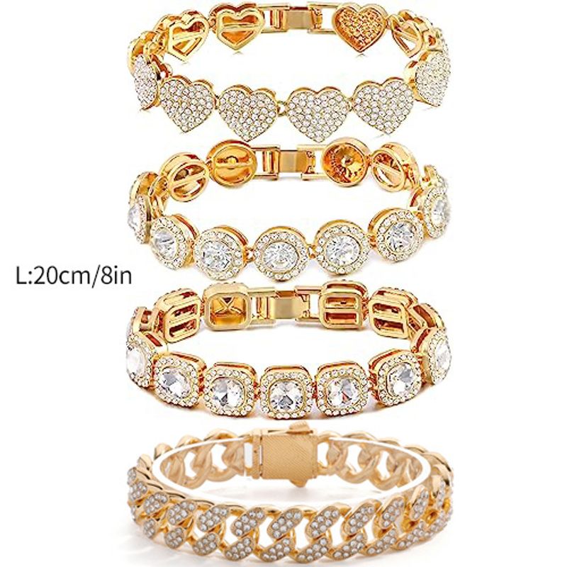 Hip Hop Gold-Plated Inlaid Full Diamond Zircon Unisex Bracelet Cuban Chain Jewelry Wholesale_voghion.com