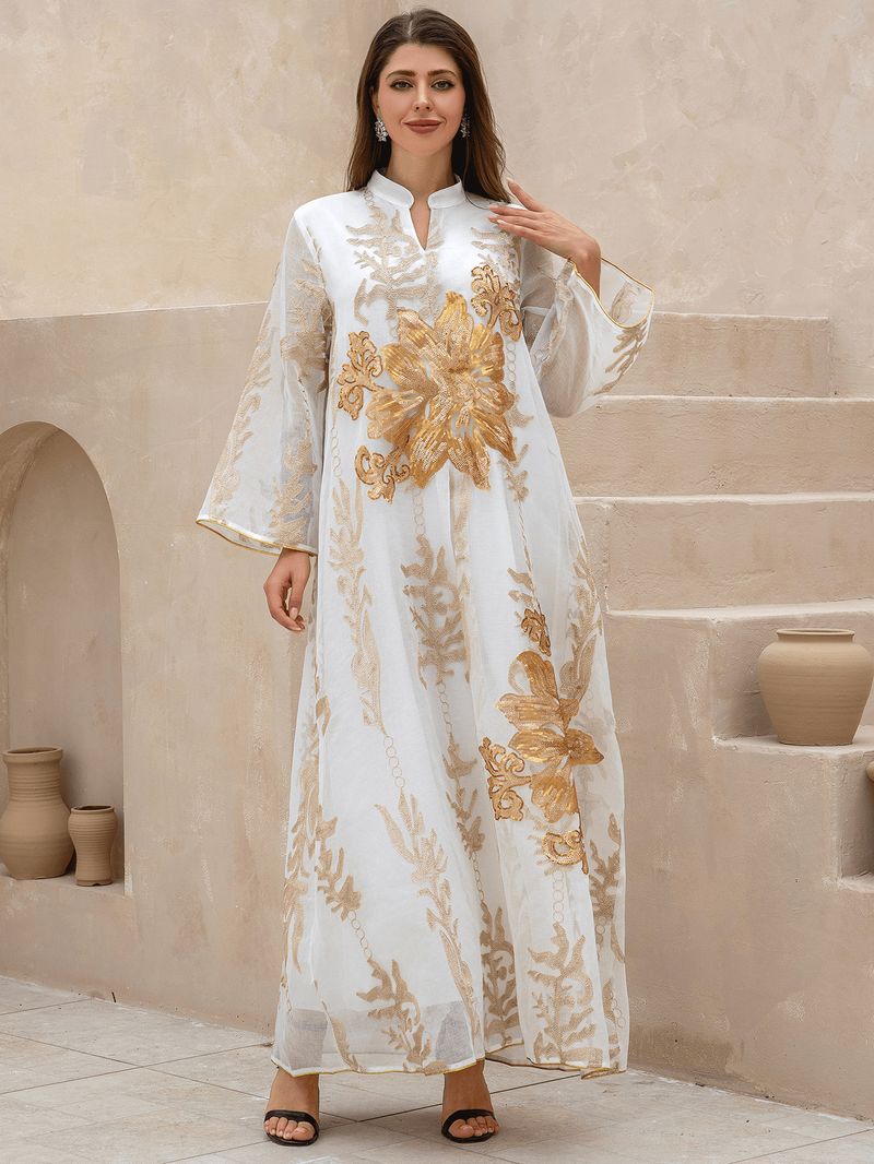 Women's Clothing Burnt Flower Sequined Skirt Light Luxury Celebrity Party Dress Skirt Muslim Robe Abaya_voghion.com