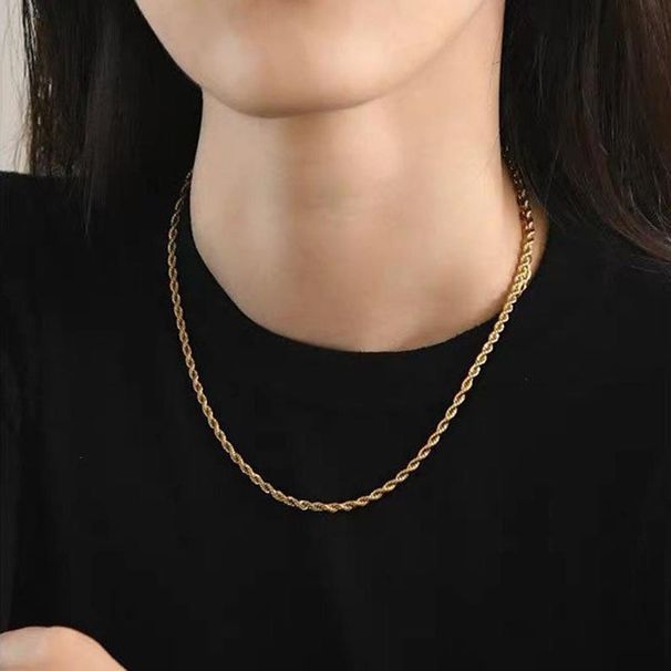 Classic Fried Dough Twists Titanium Steel Necklace Ins Blogger's Short Gold Silver Collar Chain_voghion.com