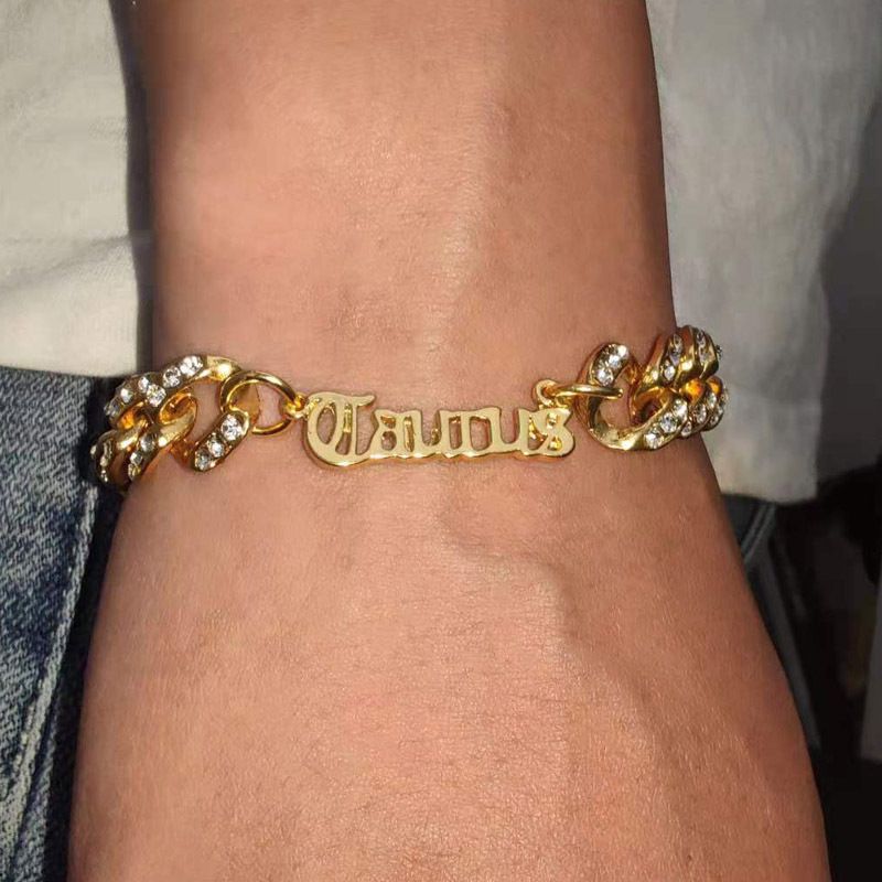 sieraden trendy oude letter constellatie Armband 12mm Diamant-ingebedde Cubaanse Armband vrouwelijke Armband_voghion.com